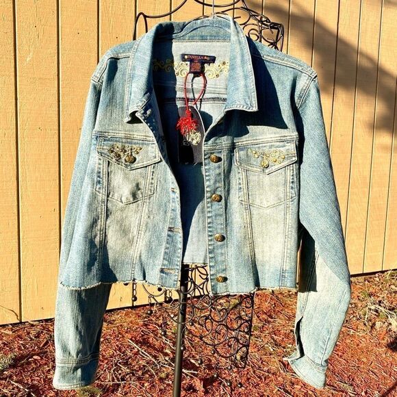 VANILLA STAR CROPPED RAW HEM DENIM JACKET 20 NWT - Picture 8 of 16